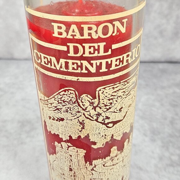 Baron Del Cementerio Red Glass Candle Botanica Shamanic 8.5" - Picture 2 of 10